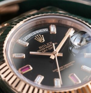 Rolex Day-Date II Rose Gold 41mm Ruby Diamond Baguette Dial Fluted Bezel President Bracelet 218235 - Image 5