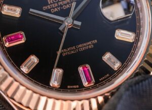 Rolex Day-Date II Rose Gold 41mm Ruby Diamond Baguette Dial Fluted Bezel President Bracelet 218235 - Image 4