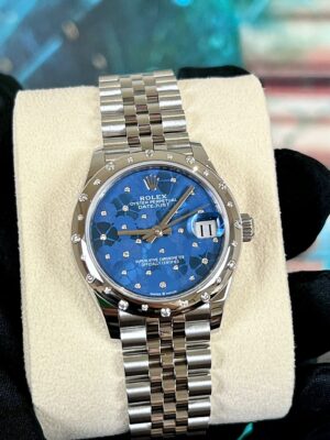 Rolex Datejust 31, oyster, 31 mm, Oystersteel, White gold and diamonds, Azzurro-blue floral- motif, diamond-set dial, Jubilee bracelet, ref 278344RBR - Image 2