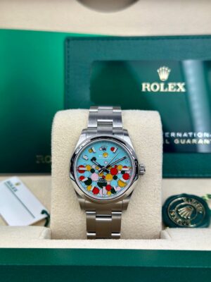 Rolex Oyster perpetual 31, Oyster, 31 mm, Oystersteel, Turquoise blue celebration-motif dial, Oyster bracelet, ref 277200 - Image 2