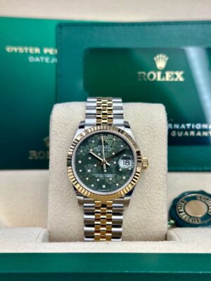 Rolex  Datejust 31, Oyster, 31 mm, Oystersteel and Yellow gold features,  Olive-green floral-motif, diamond-set dial, jubilee bracelet, 278273 - Image 2