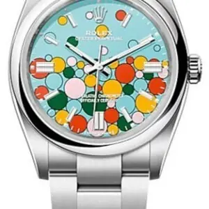 Rolex Oyster Perpetual 36, Oyster bracelet, 36 mm, Oystersteel, Turquoise Blue celebration-motif Dial, 126000