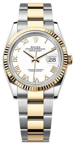 Rolex  Datejust 36, Oyster, 36 mm, Oystersteel and yellow gold features,  white Roman dial, oyster bracelet, 126233