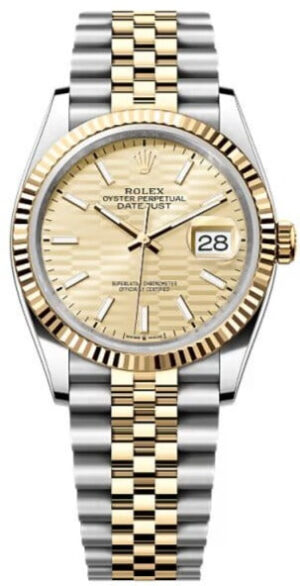 Rolex  Datejust 36, Oyster, 36 mm, Oystersteel and yellow gold,  Fluted-motif dial, jubilee bracelet, 126233