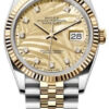 Rolex  Datejust 36, Oyster, 36 mm, Oystersteel and yellow gold,  Golden palm-motif diamond-set dial, jubilee bracelet, 126233