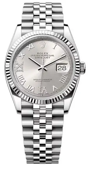 Rolex Datejust 36, Oyster, 36 mm, Oystersteel and white gold, Silver Diamond-set Roman Dial, Jubilee Bracelet, 126234