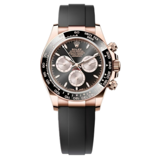 Rolex Cosmograph daytona, Oyster, 40 mm, 18kt Everose gold, Black dial, Black Cerachrom bezel and Oysterflex bracelet, 126515LN