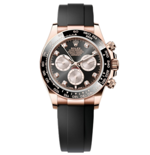 Rolex Cosmograph daytona, Oyster, 40 mm, 18kt Everose gold, Black Diamond dial, Black Cerachrom bezel  and Oysterflex bracelet, 126515LN