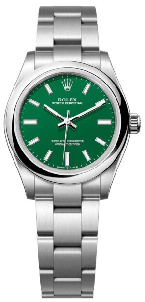 Rolex Oyster perpetual 31, Oyster, 31 mm, Oystersteel, Green dial, Oyster bracelet, ref 277200