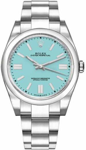 Rolex Oyster perpetual 41, Oystersteel, Turquoise Blue Dial, 124300