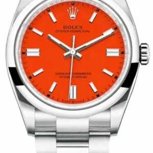Rolex Oyster Perpetual 36, Oyster bracelet, 36 mm, Oystersteel, Coral Red Dial, 126000