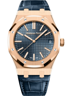 Audemars Piguet Royal Oak Selfwinding 41mm Alligator Strap whit Pink Gold Blue Dial 15510OR.OO.D315CR.02