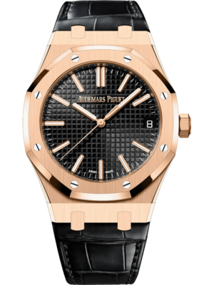 Audemars Piguet Royal Oak Selfwinding 41mm Black Alligator Strap 18K Rose Gold Black Dial 15510OR.OO.D002CR.02